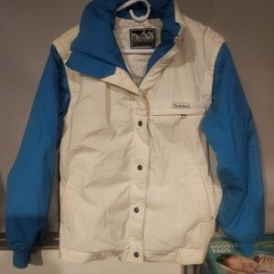 Powderhorn Goose Down Filled Ski Jacket Youth Size 12 Full Zip Blue/White